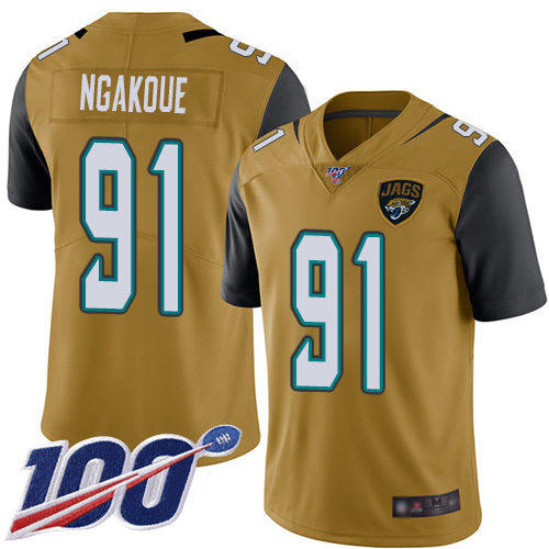 Men Nike Jacksonville Jaguars #91 Yannick Ngakoue Gold  Stitched NFL Limited Rush 100th Season Jersey